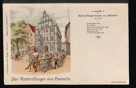 Hameln. Inschrift am Rattenfängerhause zu H.