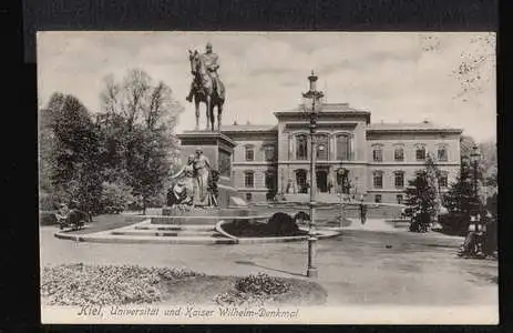 Kiel. Universität mit Kaiser Wilhelm Denkmal