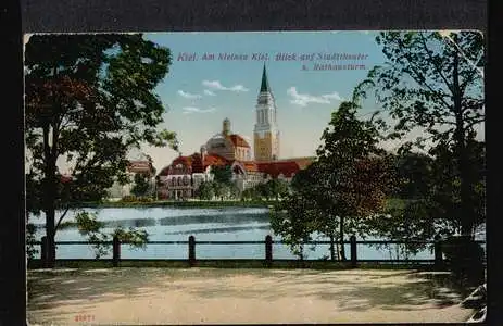 Kiel. Am kleinen Kiel, Blick auf Stadttheater und Rathausturm