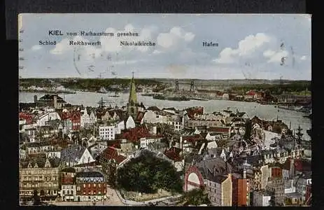Kiel. vom Rathausturm gesehen Schloss, Reichswerft
