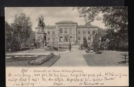 Kiel. Universität mit Kaiser Wilhelm Denkmal
