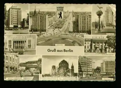 Berlin. Gruss aus Berlin. Hochhaus, Stalinallee, Haus Berlin