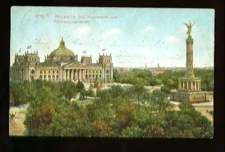 Berlin. Königsplatz mit Siegessäule und Reichstagsgebäude.