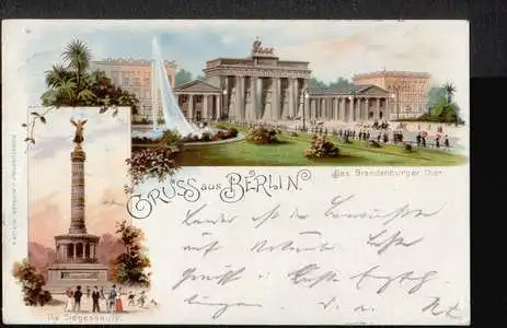 Berlin. Gruss aus. Brandenburger Thor, Siegessäule.