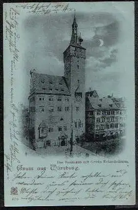 Würzburg. Das Rathaus mit Gräfin Eckardsturm