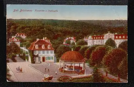 Bad Brückenau. Kurgarten mit Stahlquelle.