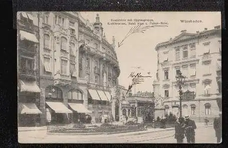 Wiesbaden. Kranzplatz mit Hygieagruppe, Kochbrunnen