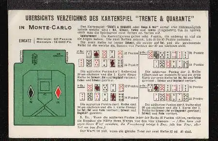 Trente u. Quarante. Übersicht Verzeichnis des Kartenspiel.