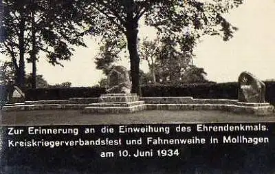 Mohlhagen. Zu Erinnerung an die Einweihung des Ehrendenkmals Kreiskriegsverbandes und Fahnenweihe am 10 Juni 1934