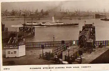 Cardiff. Pleasure steamer leaving pier head.