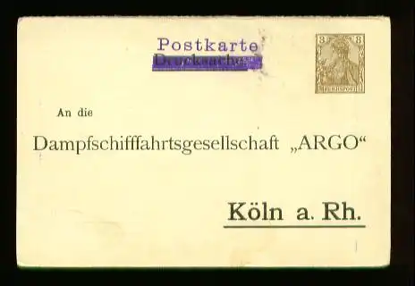 x00116; An die Dampfschifffahrtsgesellschaft ARGO. Köln a. Rh.