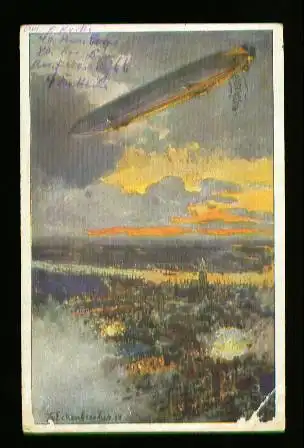 x00119; Zeppelin über Antwerpen. Deutscher Luftflotten Verein.