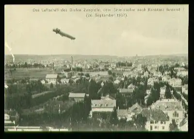 x00197; Das Luftschiff des Grafen Zeppelin, über Emmishofen nach Konstanz Fahrend (26.SEPT:1907).