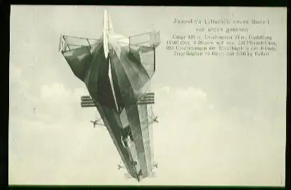 x00245; Zeppelin`s Luftschiff, neues Modell, von unten gesehen.