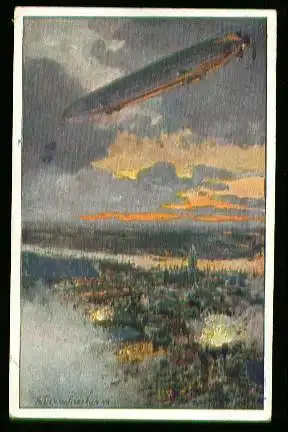 x00274; Zeppelin über Antwerpen.