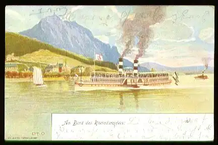 x00313; An Bord des Rheindampfers. Rhein Dampfschifffahrt Kölnische Düsseldorfer Gesellschaft.
