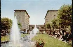 x00649; Oberhausen. Wasserspiele am Friedensplatz mit Europahaus.
