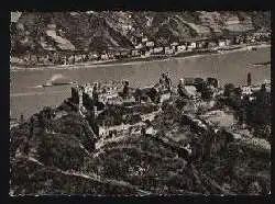 x01455; Ruine Rheinfels am Rhein, Luftaufnahme.