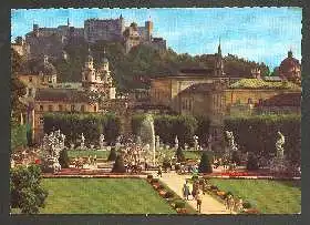 x02342; Salzburg. Mirabellgarten mit Dom und Festung.