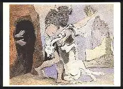 x02869; Pablo Picasso. Minotaure et jument morte devant une grotte face a une jeune fille au voile.