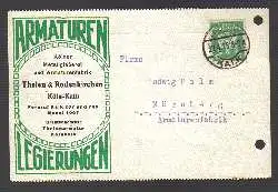 x03155; Firmenkarte. Köln Kalk. Kölner Metallgiesserei und Armaturenfabrik Thelen und Rodenkirchen.