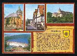 x03468; Waldeck. Luftkurort am Edersee. Schlossstrasse. Ev. Stadtkirche. Schloss Waldeck. Staumauer mit Edersee.