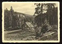 x03551; Haus im Wald. Rückseite mit Werbung für Ansichtskarten.