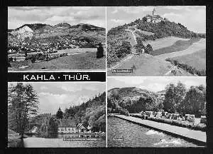 x03781; Kahla/ Thür. Die Leuchtenburg. Trompetermühle im Leubengrund. Volksbad.