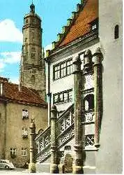 x04366; NÖRDLINGEN Rathaustreppe mit St. Georgsturm.