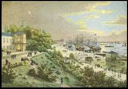 x05513; Hamburg. Hafen und Landungsbrücken um 1860 nach einer Lithographie nach Julius Gottheil.