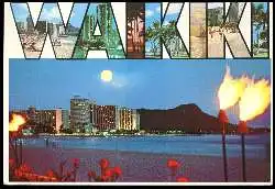 x05544; Waikiki. Moonlight over Diamond Head.