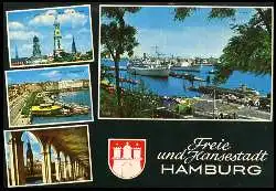 x05639; Hamburg. Michel und Bismarckdenkmal, Am Jungfernstieg, Alsterarkaden und Rathaus.