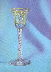 x06043; Harrachsdorf. Rsgeb. Exquisites Fadenglas mit zweifarbig zartem Spiralband im langen Stiel.