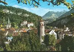 x06148; FELDKIRCH, Vorarlberg Mit Schattenburg und Katzenturm gegen Gurtisspitze, 1781 m, und Galinatopf, 2202 m.