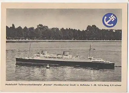 x06911; Modellschiff Turbinen Schnelldampfer Bremen im Maßstabe 1:20