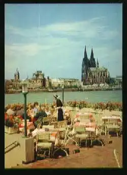 x09982; Köln a. Rhein, Blick v. d. Sünnerterrasse a. d. Rheinufer.