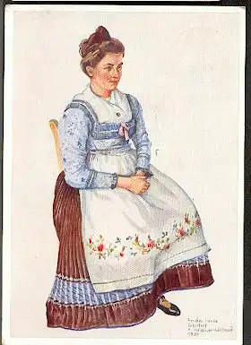 x11591; Marburger Tracht nach Aquarell von Frau Hallbauer Lichtwald.