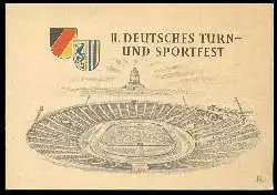 x12880; Leipzig 1956. II Deutsches Turn und Sportfest. Klappkarte mit Briefmarken und Sonderstempel.