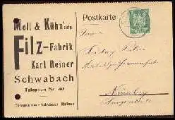 x13823; Schwabach. Filz Fabrik. Karl Reiner. Keine AK. Firmenkarte.