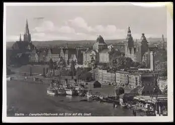 x14267; Stettin. Dampfschiffbollwerk mit Blick auf die Stadt.