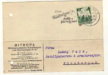 x15598; Firmenkarten; Berlin. Mitropa. Mitteleuropäsche Schlafwagen und Speisewagen A.G.
