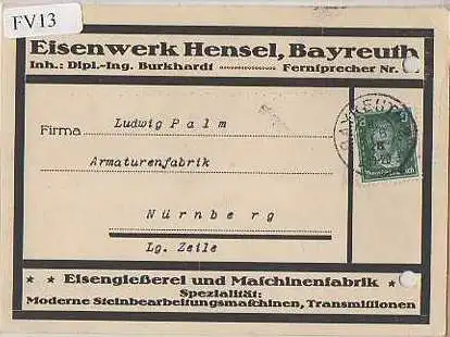 x15613; Firmenkarten; Bayreuth. Eisenwerk Hensel. Eisengießerei und Maschinenfabrik