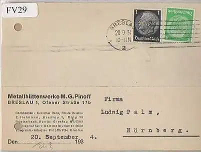 x15629; Firmenkarten; Breslau. Metallhüttenwerke M.G.Pinhoff