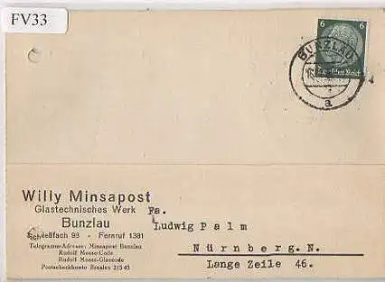 x15633; Firmenkarten; Bunzlau. Willy Minsapost. Glastechnisches Werk