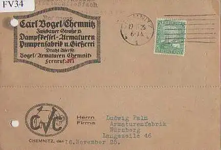 x15634; Firmenkarten; Chemnitz. Carl Vogel. Dampfkessel Armaturen. Pumpenfabrik u. Gießerei