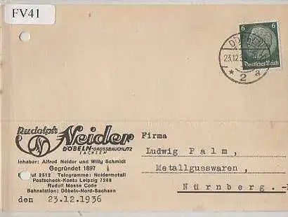 x15641; Firmenkarten; Döbeln. Rudolph Neider. Grossbauchutz Sachsen