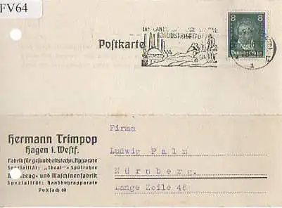 x15664; Firmenkarten; Hagen i. Westf.. Hermann Trimpop. Fabrik für Gesundheitstechnik Apparate