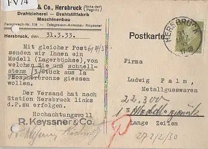 x15674; Firmenkarten; Hersbruck. R.Keyssner & Co. Drahtzieherei Drahtstiftfabrik. Maschinenbau