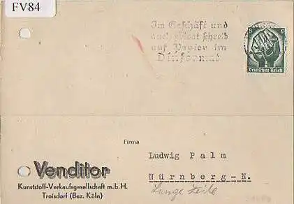x15684; Firmenkarten; Troisdorf (Bez. Köln) . Venditor. Kunststoff Verkaufsgesellschaft m.b.H.