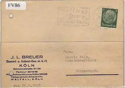 x15686; Firmenkarten; Köln. J.L.Breuer. Gummi u. Asbest GmbH.